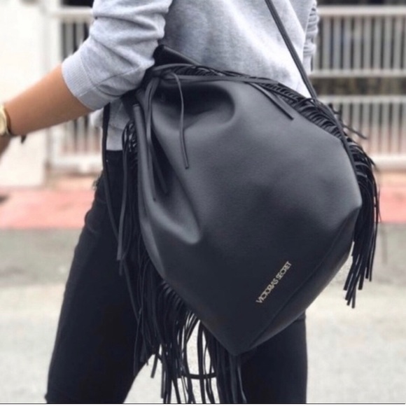 Victoria's Secret Handbags - Victoria’s Secret Black Fringe Backpack